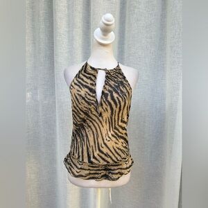Warehouse brown black tiger sleeveless silk top blouse